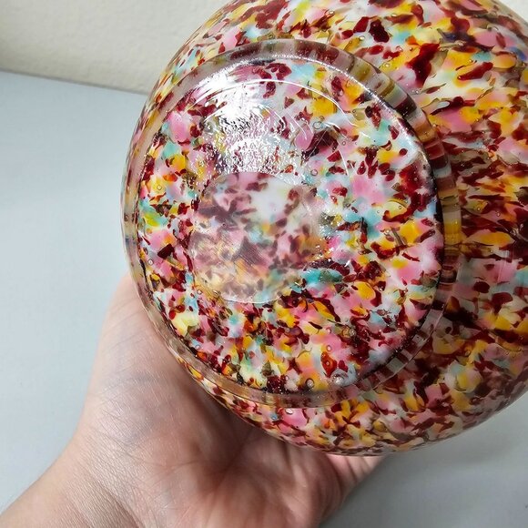 Victorian Franz Welz Spatter Glass Squat Short Crimped Bowl Vase Murrhina 4" - Picture 9 of 10